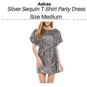Aakaa Silver Sequin T-Shirt Mini-Dress (fully lined) Size Medium